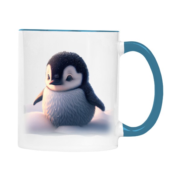 Hrnek malý barevný s potiskem Tučňák na sněhu